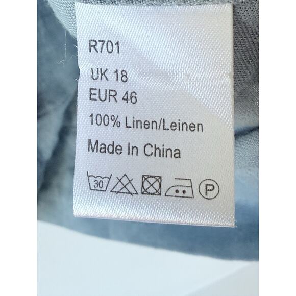 Poetry 100% Linen Gray Blue Blouse Lagenlook Contemporary Size 14 Romantic Boho - Picture 3 of 8